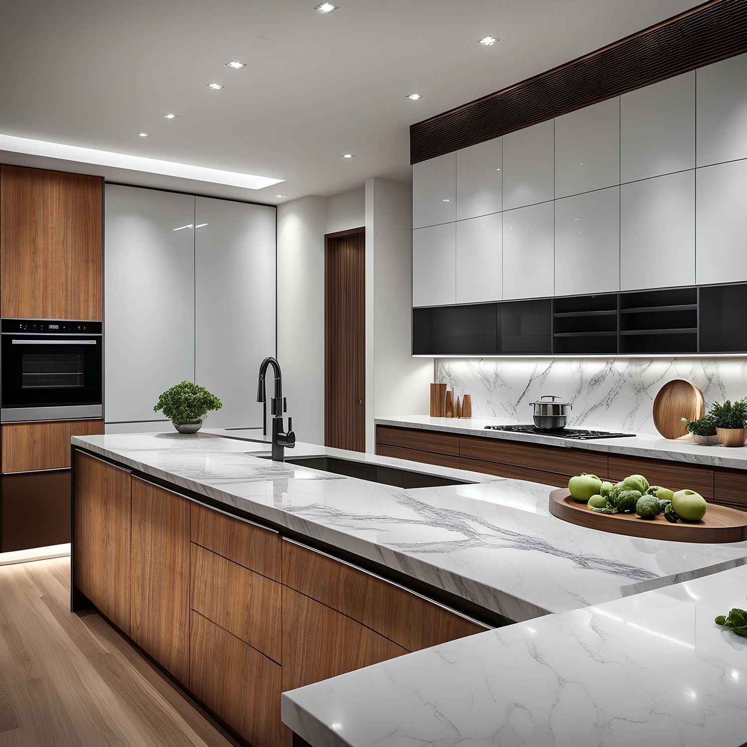 Modern kitchen with stylish laminate sheet designs and textured cabinets
